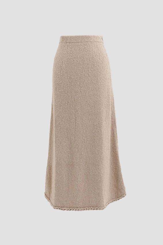 Braided-Trim Sweater Midi Skirt-Skirts-Moon River-XS-BEIGE-Urbanheer