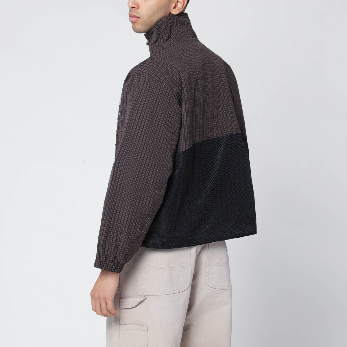 Brain Dead Brown zip jacket with check motif