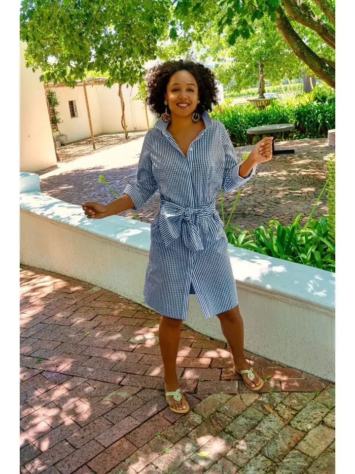 Breezy Blouson Dress - Gingham Navy-Dress-Gretchen Scott LLC-L-Navy-Urbanheer