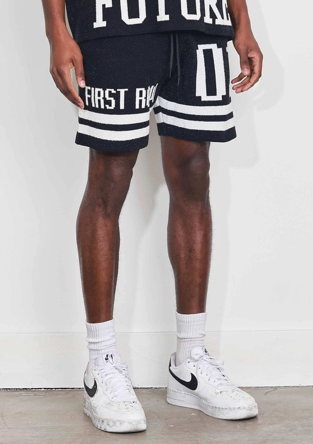 Bright Future Varsity Jacquard Knit Shorts-Shorts-First Row-S-Black-Urbanheer