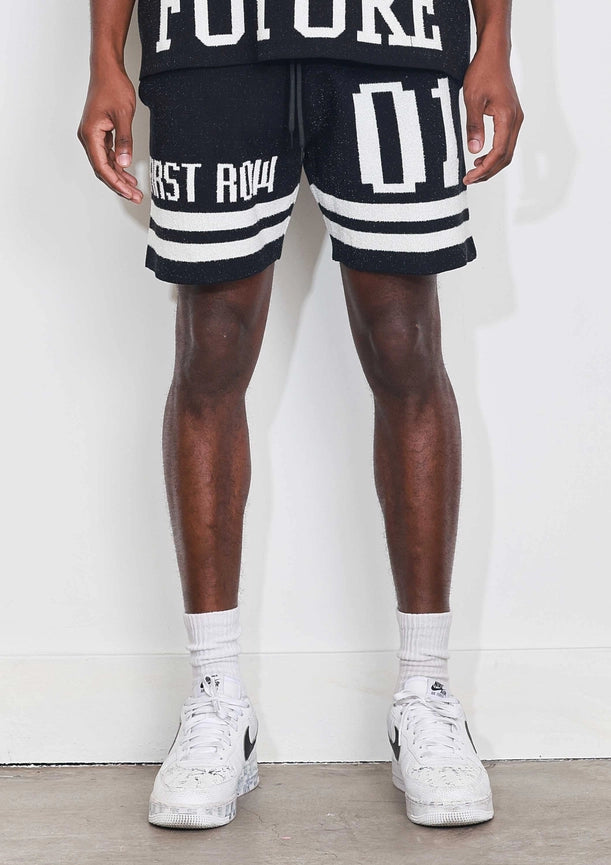 Bright Future Varsity Jacquard Knit Shorts-Shorts-First Row-S-Black-Urbanheer