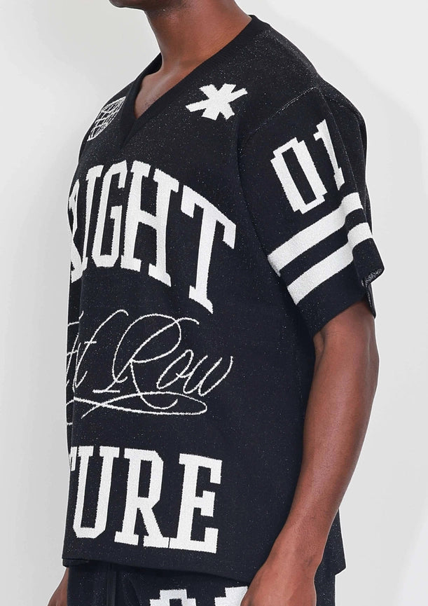 Bright Future Varsity Jacquard Knit Tee-Tee-First Row-S-Black-Urbanheer