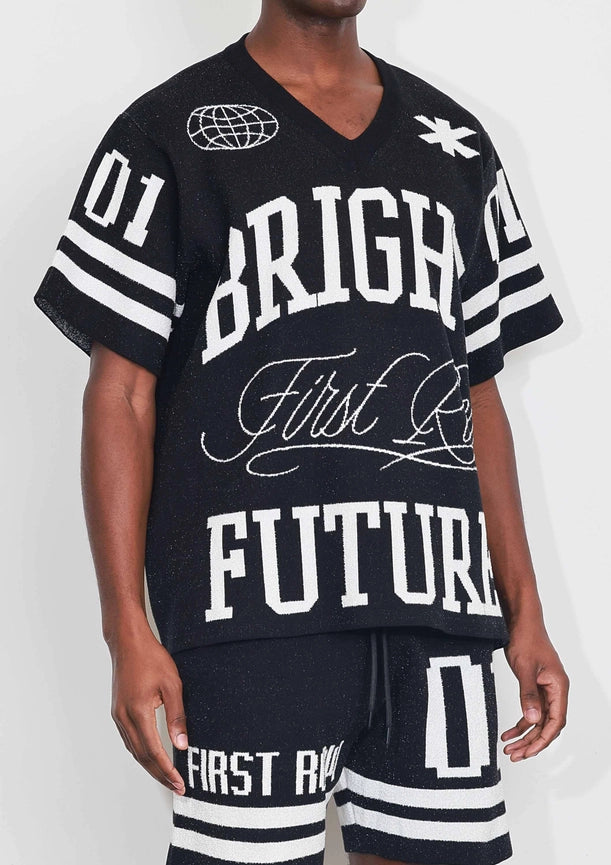 Bright Future Varsity Jacquard Knit Tee-Tee-First Row-S-Black-Urbanheer