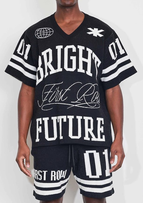Bright Future Varsity Jacquard Knit Tee-Tee-First Row-S-Black-Urbanheer