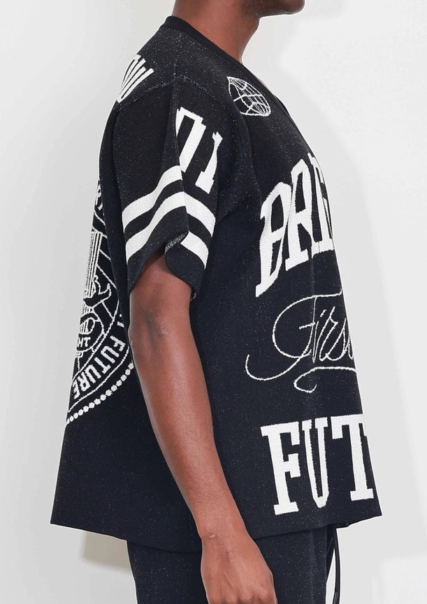 Bright Future Varsity Jacquard Knit Tee-Tee-First Row-S-Black-Urbanheer