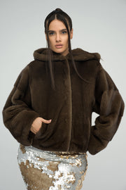 Brown Fluffy Hooded Mink Fur Coat-Fur Coats-Buy Me Fur Ltd-Brown-XS-Genuine Mink Fur-Urbanheer