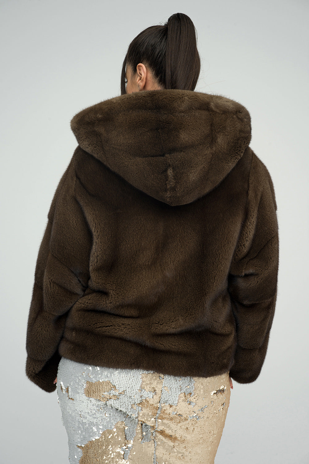 Brown Fluffy Hooded Mink Fur Coat-Fur Coats-Buy Me Fur Ltd-Brown-XS-Genuine Mink Fur-Urbanheer