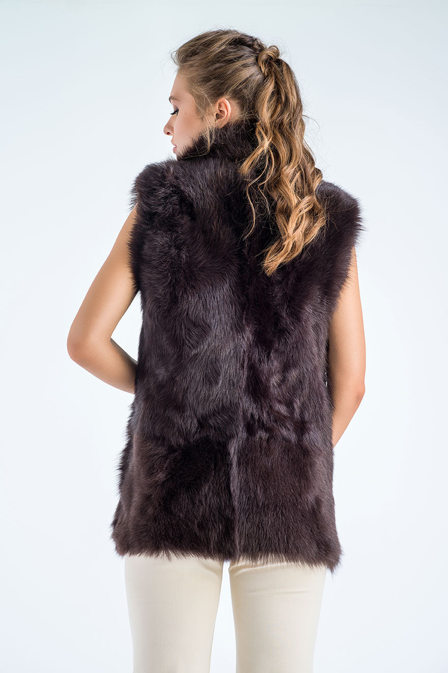 Brown Geniune Reversible Sheepskin Fur Vest-Fur Vests & Gilets-Buy Me Fur Ltd-Brown-S-Genuine Tuscan Lambskin Fur-Urbanheer