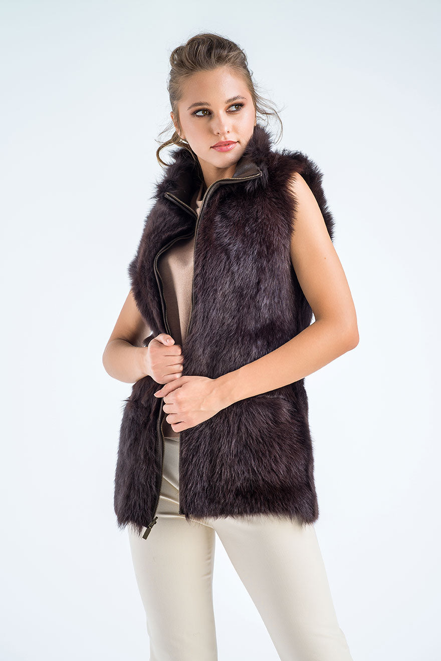 Brown Geniune Reversible Sheepskin Fur Vest-Fur Vests & Gilets-Buy Me Fur Ltd-Brown-S-Genuine Tuscan Lambskin Fur-Urbanheer