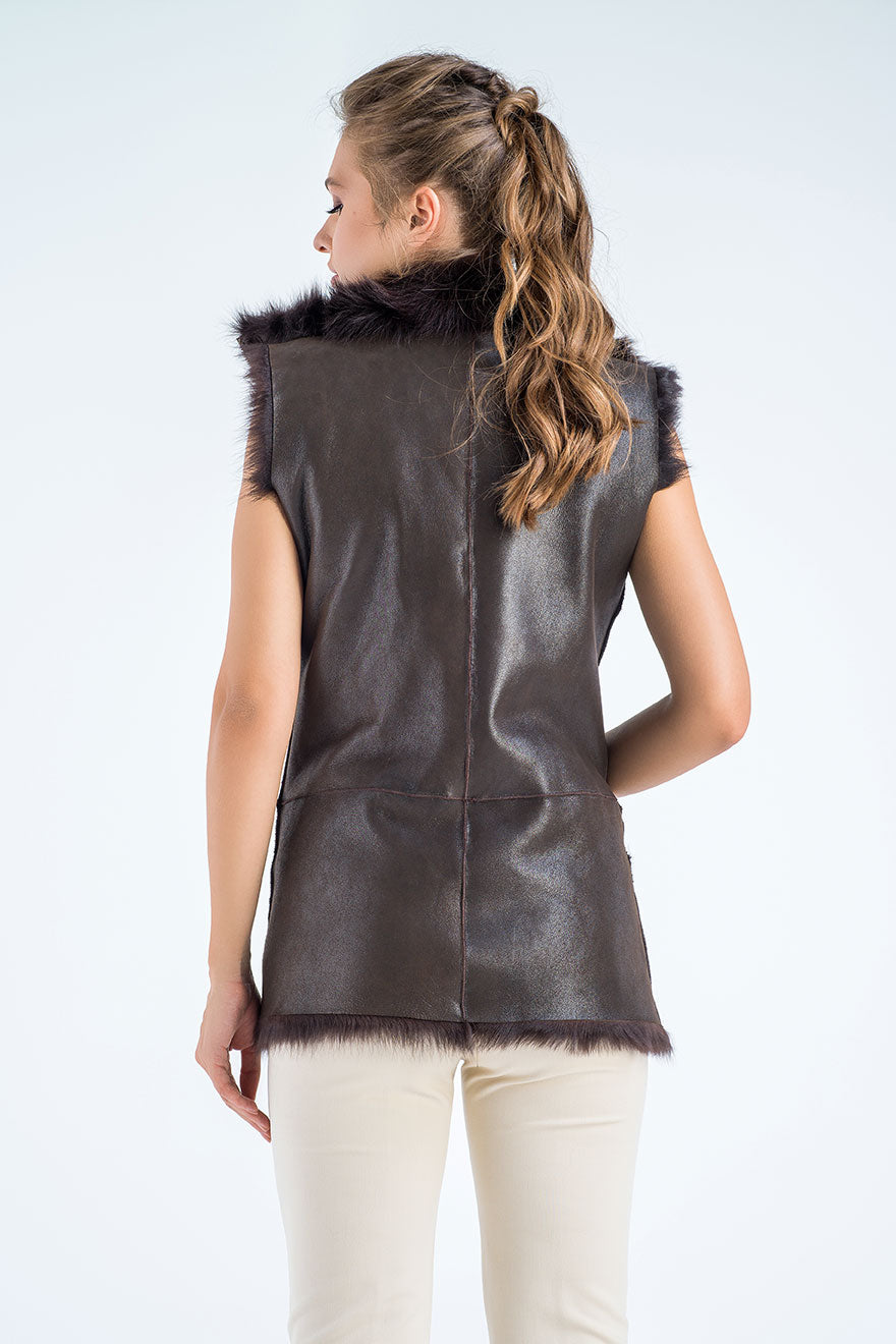Brown Geniune Reversible Sheepskin Fur Vest-Fur Vests & Gilets-Buy Me Fur Ltd-Brown-S-Genuine Tuscan Lambskin Fur-Urbanheer