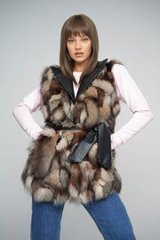 Brown Genuine Fox Fur Vest with Leather Belt-Fur Vests & Gilets-Buy Me Fur Ltd-Brown-XS-Genuine Fox Fur-Urbanheer