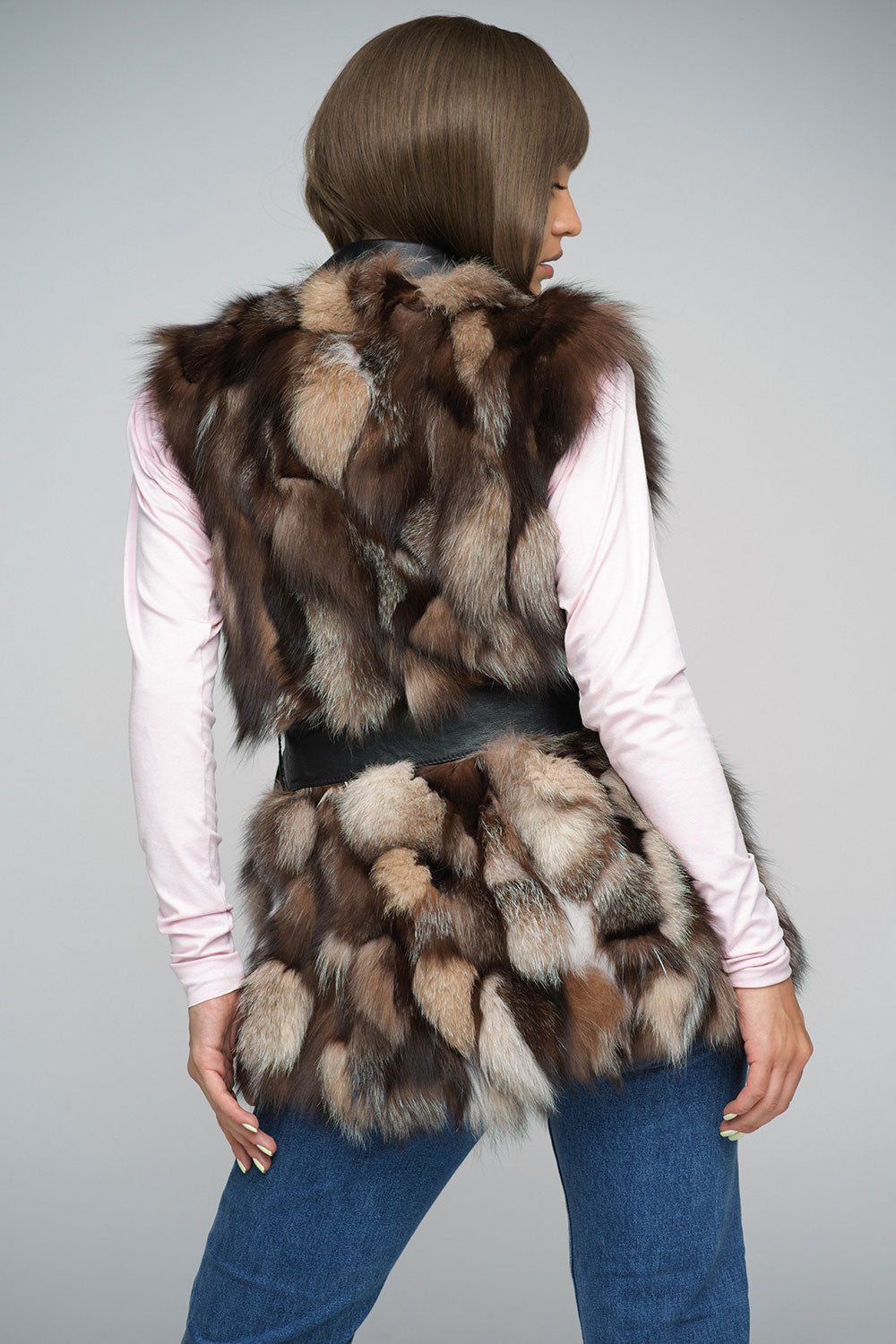 Brown Genuine Fox Fur Vest with Leather Belt-Fur Vests & Gilets-Buy Me Fur Ltd-Brown-XS-Genuine Fox Fur-Urbanheer