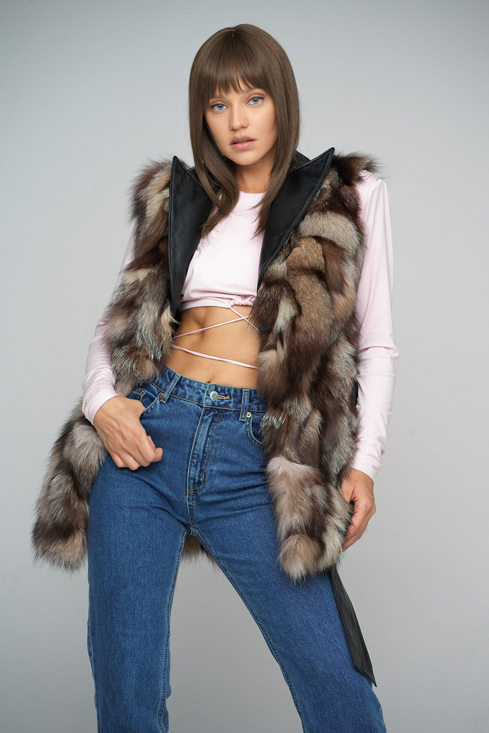 Brown Genuine Fox Fur Vest with Leather Belt-Fur Vests & Gilets-Buy Me Fur Ltd-Brown-XS-Genuine Fox Fur-Urbanheer