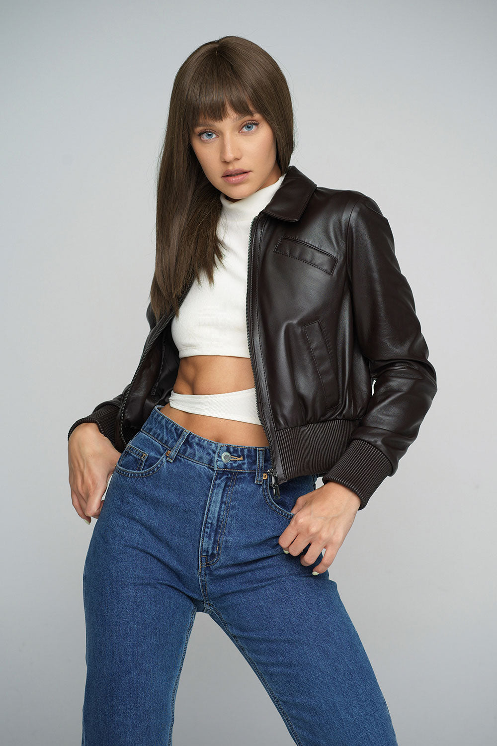 Brown Genuine Sheepskin Cropped Jacket-Leather Jackets-Buy Me Fur Ltd-Brown-XS-Genuine Sheepskin Leather-Urbanheer