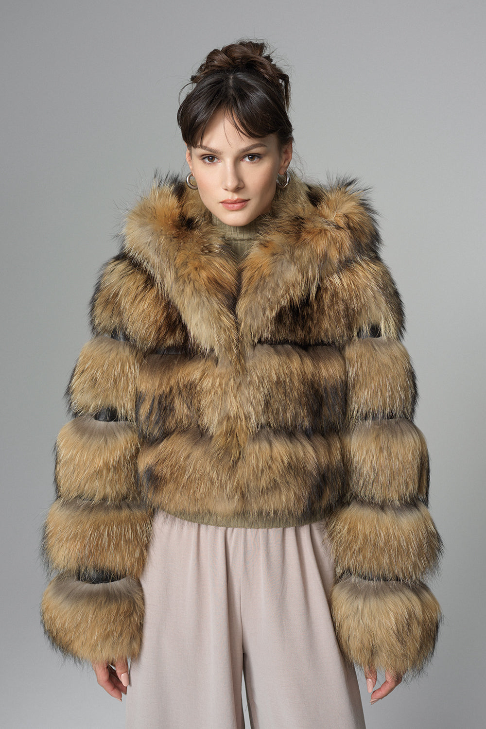 Brown Hooded Arctic Fox Raccoon Fur Jacket-Fur Jackets-Buy Me Fur Ltd-Brown-XS-Genuine Fox and Raccoon Fur-Urbanheer