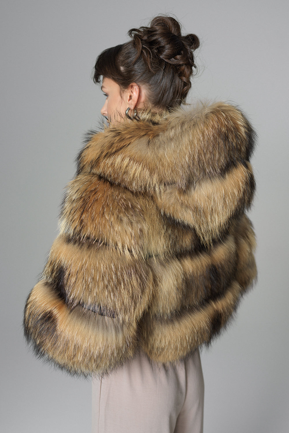 Brown Hooded Arctic Fox Raccoon Fur Jacket-Fur Jackets-Buy Me Fur Ltd-Brown-XS-Genuine Fox and Raccoon Fur-Urbanheer
