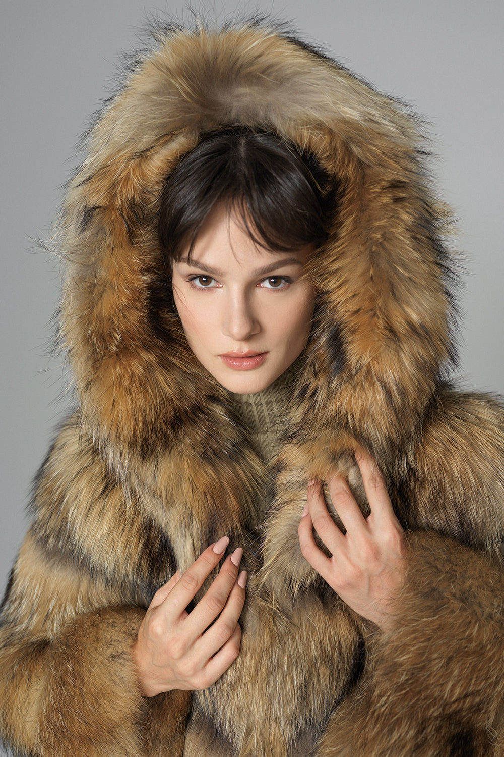 Brown Hooded Arctic Fox Raccoon Fur Jacket-Fur Jackets-Buy Me Fur Ltd-Brown-XS-Genuine Fox and Raccoon Fur-Urbanheer