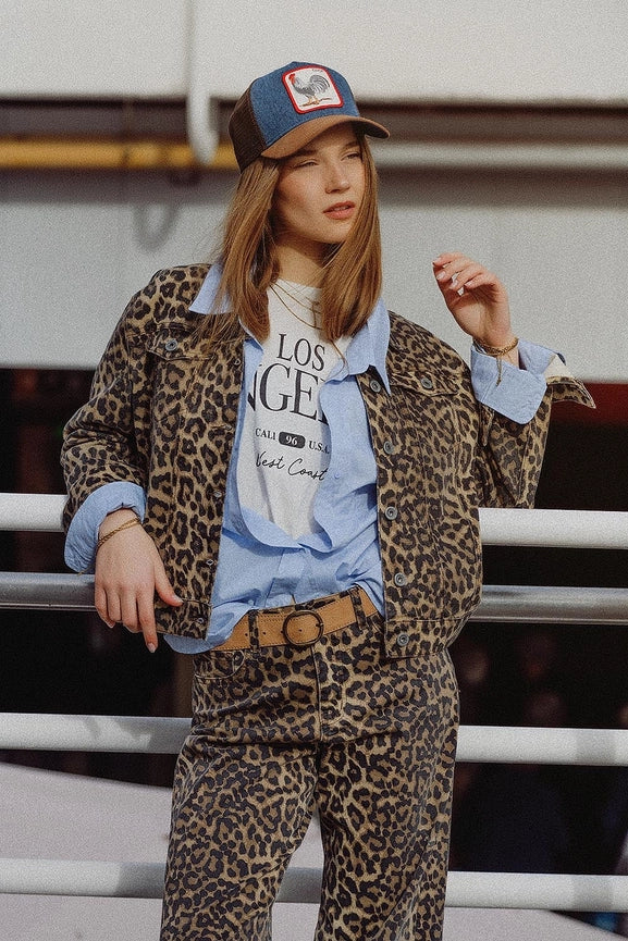 Brown Jacket with Leopard Print in Denim Fabric-Jacket-Q2-S-Brown-Urbanheer