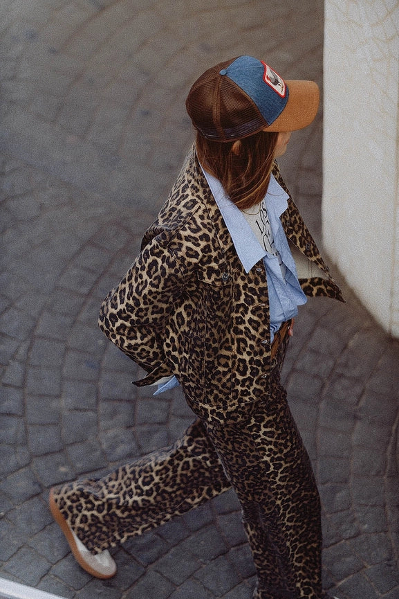 Brown Jacket with Leopard Print in Denim Fabric-Jacket-Q2-S-Brown-Urbanheer