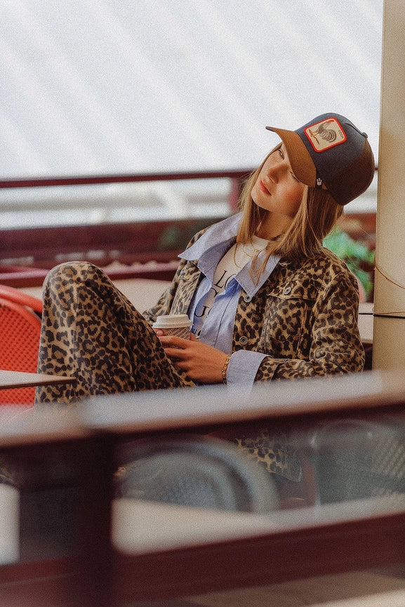 Brown Jacket with Leopard Print in Denim Fabric-Jacket-Q2-S-Brown-Urbanheer