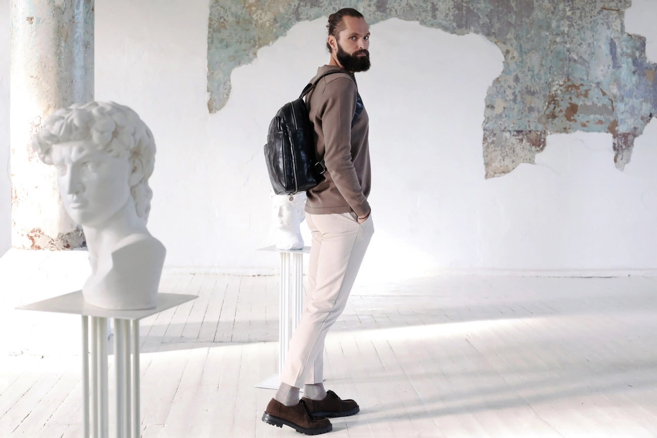 Brown Large Leather Backpack - L.A. Confidential Black-Backpacks-Time Resistance-11.8 x 7.9 x 16.9 in (30 x 20 x 43 cm)-Black-Urbanheer