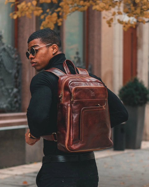 Brown Large Leather Backpack - L.A. Confidential Brown-Backpacks-Time Resistance-11.8 x 7.9 x 16.9 in (30 x 20 x 43 cm)-Brown-Urbanheer