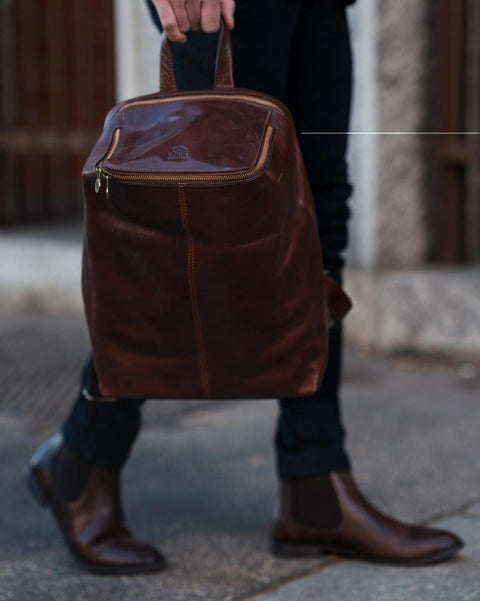 Brown Leather Backpack - A Bend in the River Brown-Backpacks-Time Resistance-11.4 x 5.1 x 14.6 in (29 x 13 x 37 cm)-Brown-Urbanheer