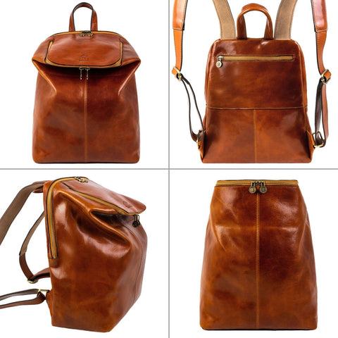 Brown Leather Backpack - A Bend in the River Cognac-Backpacks-Time Resistance-11.4 x 5.1 x 14.6 in (29 x 13 x 37 cm)-Cognac-Urbanheer