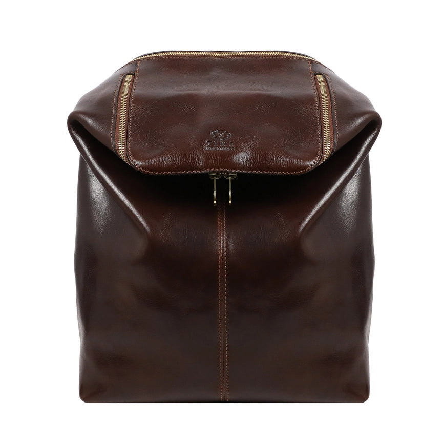 Brown Leather Backpack For Women - A Bend in the River Brown-Backpacks-Time Resistance-11.4 x 5.1 x 14.6 in (29 x 13 x 37 cm)-Brown-Urbanheer