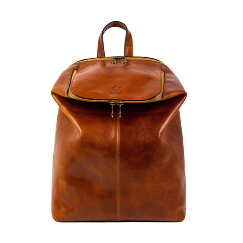 Brown Leather Backpack For Women - A Bend in the River Cognac-Backpacks-Time Resistance-11.4 x 5.1 x 14.6 in (29 x 13 x 37 cm)-Cognac-Urbanheer