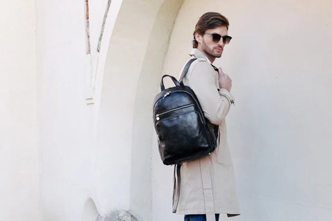Brown Leather Backpack - I, Claudius Black-Backpacks-Time Resistance-11 x 5.9 x 16.5 in (28 x 15 x 42 cm)-Black-Urbanheer