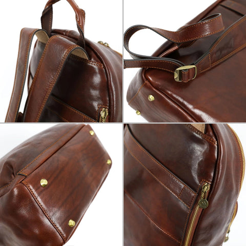 Brown Leather Backpack - I, Claudius Brown-Backpacks-Time Resistance-11 x 5.9 x 16.5 in (28 x 15 x 42 cm)-Brown-Urbanheer