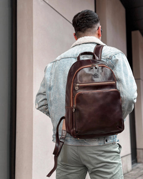 Brown Leather Backpack - I, Claudius Brown-Backpacks-Time Resistance-11 x 5.9 x 16.5 in (28 x 15 x 42 cm)-Brown-Urbanheer