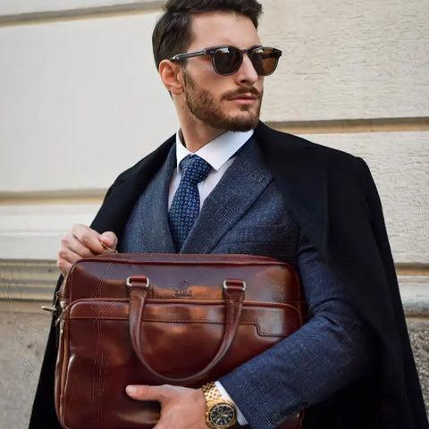 Brown Leather Briefcase Laptop Bag - Orlando-Tote Bag-Time Resistance-Brown-Urbanheer