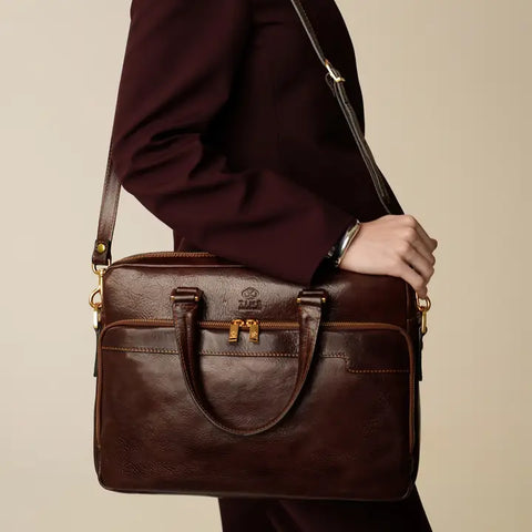 Brown Leather Briefcase Laptop Bag - Orlando-Tote Bag-Time Resistance-Brown-Urbanheer