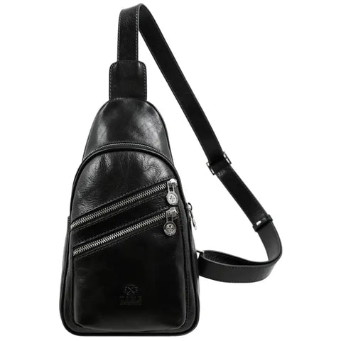 Brown Leather Cross Body Bag For Men - Catch-22-Cross Body Bag-Time Resistance-Black-Urbanheer