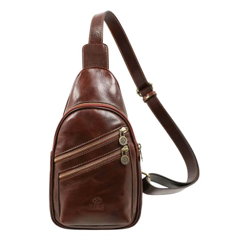 Brown Leather Cross Body Bag For Men - Catch-22-Cross Body Bag-Time Resistance-Brown-Urbanheer