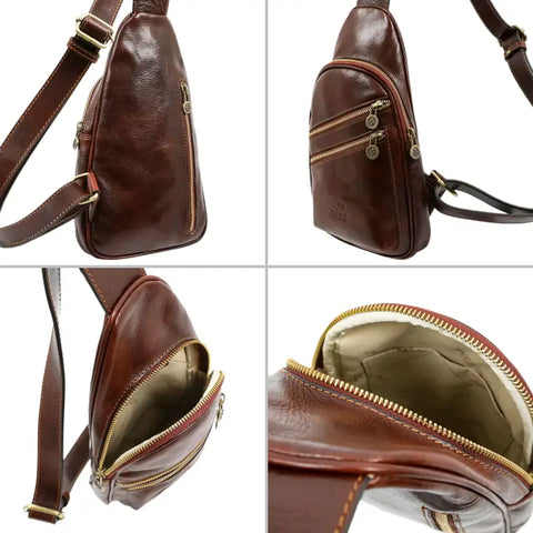 Brown Leather Cross Body Bag For Men - Catch-22-Cross Body Bag-Time Resistance-Brown-Urbanheer