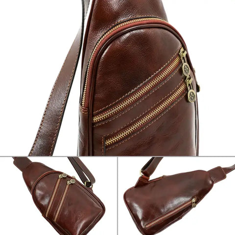 Brown Leather Cross Body Bag For Men - Catch-22-Cross Body Bag-Time Resistance-Brown-Urbanheer