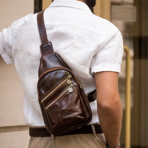 Brown Leather Cross Body Bag For Men - Catch-22-Cross Body Bag-Time Resistance-Brown-Urbanheer