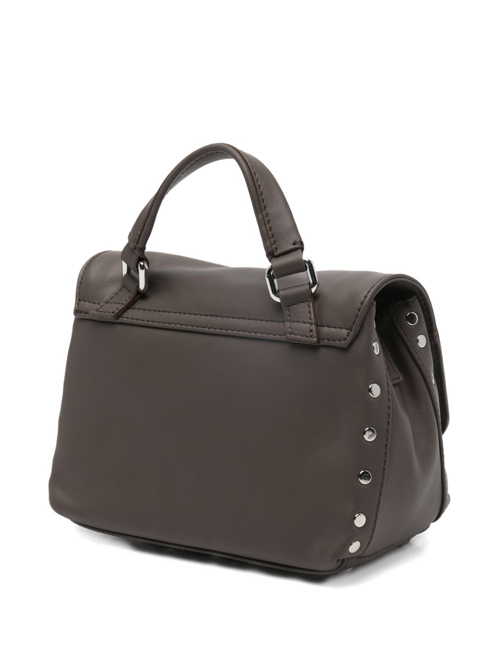 Brown Leather Shoulder Bag with Studded Clasp for Everyday Use