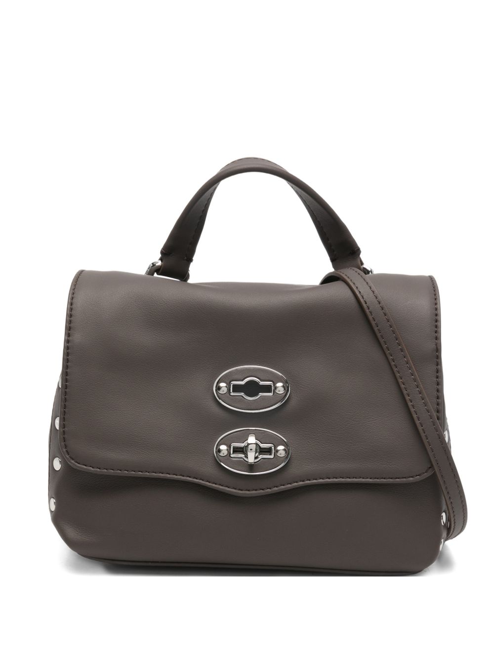 Brown Leather Shoulder Bag with Studded Clasp for Everyday Use