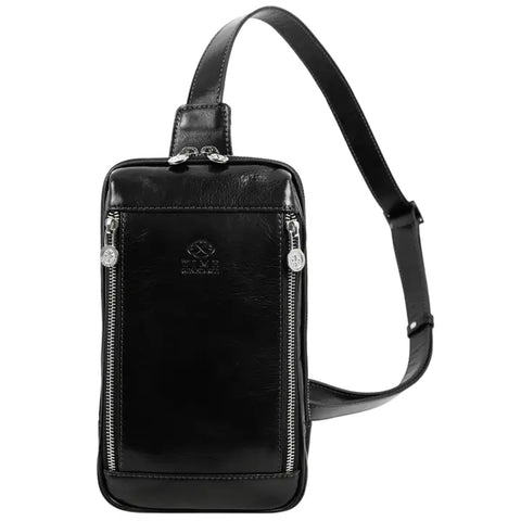 Brown Leather Sling Bag - Kim-Cross Body Bag-Time Resistance-Black-Urbanheer