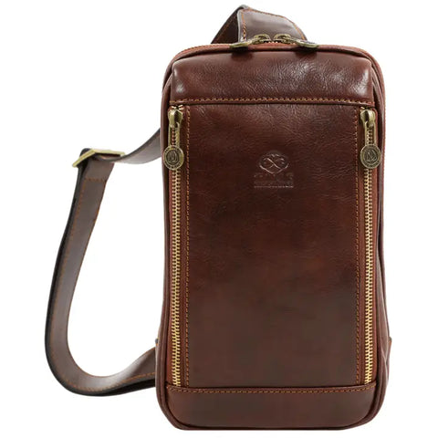 Brown Leather Sling Bag - Kim-Cross Body Bag-Time Resistance-Brown-Urbanheer