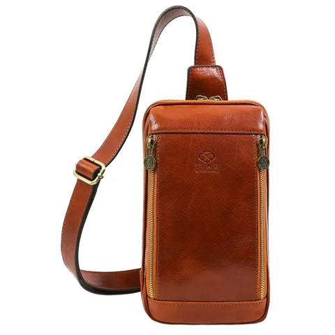 Brown Leather Sling Bag - Kim-Cross Body Bag-Time Resistance-Cognac-Urbanheer