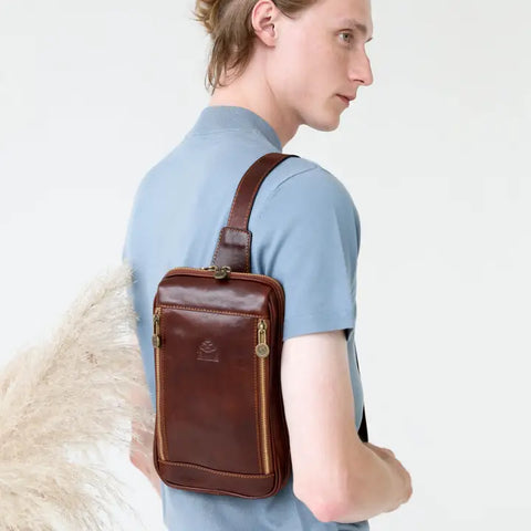 Brown Leather Sling Bag - Kim-Cross Body Bag-Time Resistance-Brown-Urbanheer