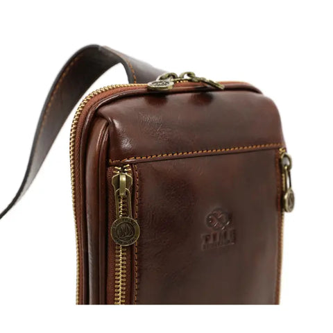 Brown Leather Sling Bag - Kim-Cross Body Bag-Time Resistance-Brown-Urbanheer