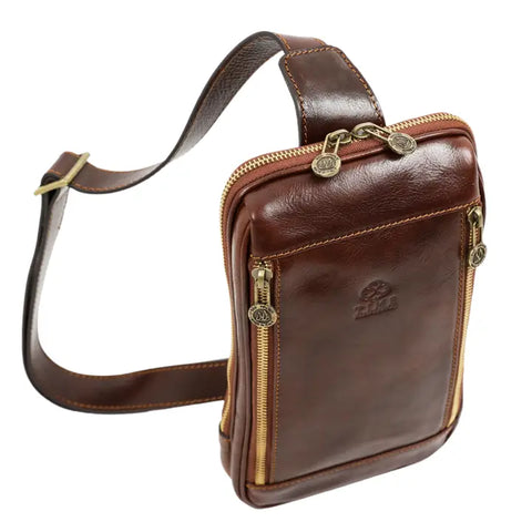 Brown Leather Sling Bag - Kim-Cross Body Bag-Time Resistance-Brown-Urbanheer