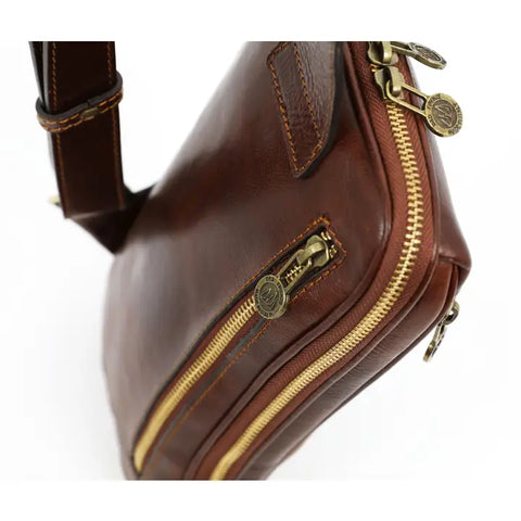 Brown Leather Sling Bag - Kim-Cross Body Bag-Time Resistance-Brown-Urbanheer