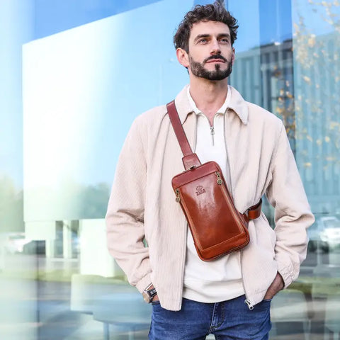 Brown Leather Sling Bag - Kim-Cross Body Bag-Time Resistance-Brown-Urbanheer